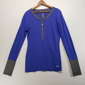 Under Armour Cold Gear Medium Womens Long Sleeve Henley Blue Gray ColdGear